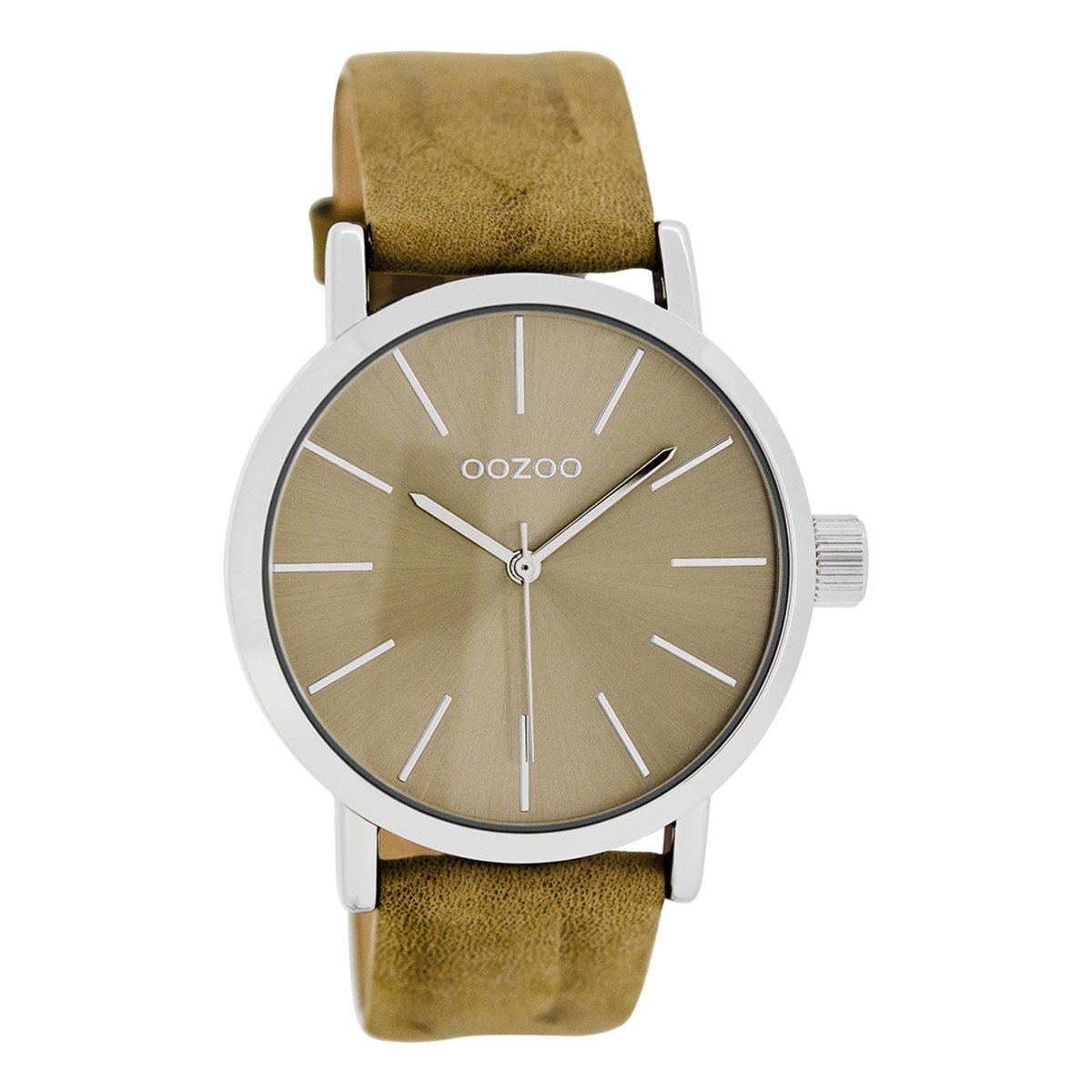 Zilverkleurige OOZOO horloge met zand leren band - C8420