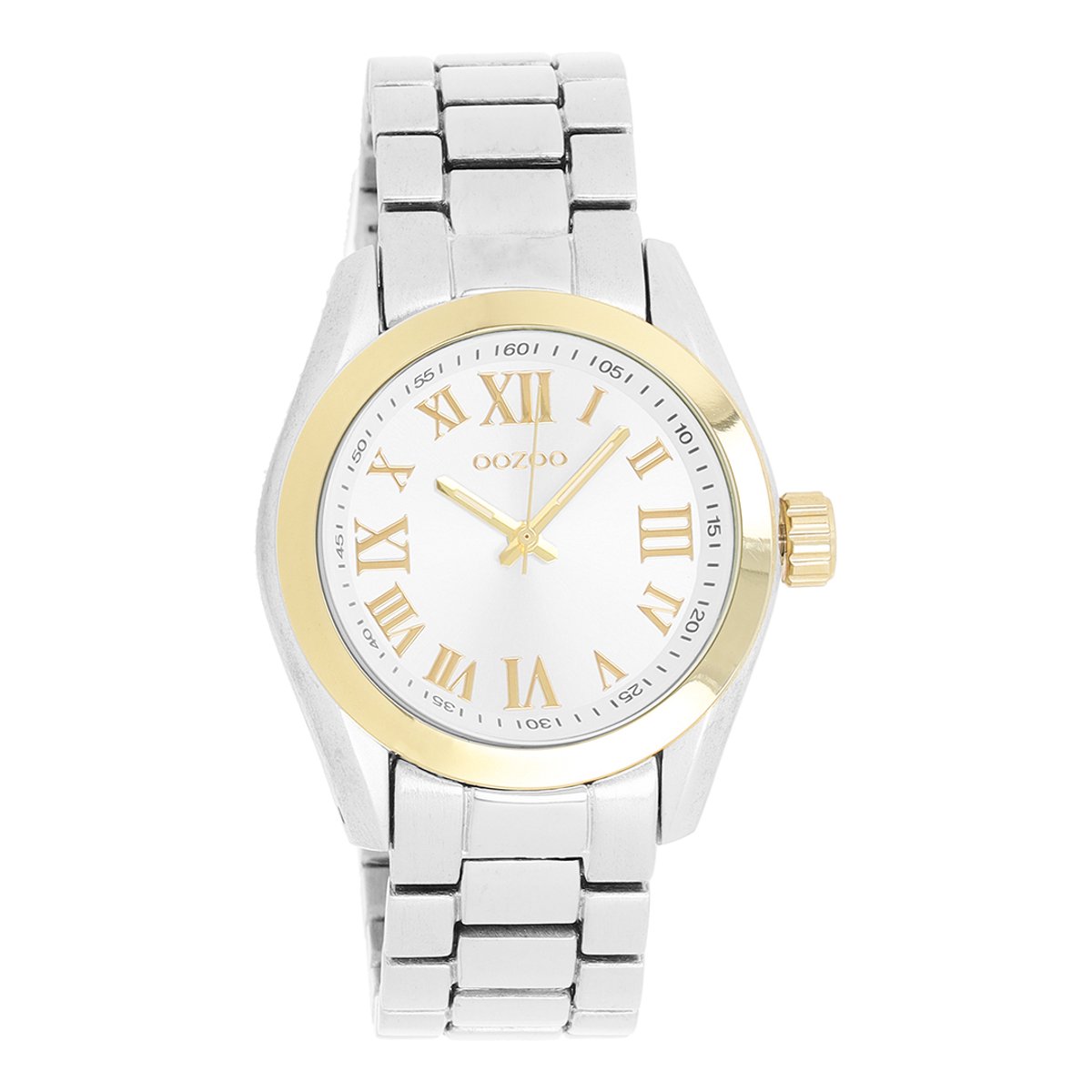OOZOO Timepieces - Zilver-goudkleurige horloge met zilverkleurige roestvrijstalen armband - C5721