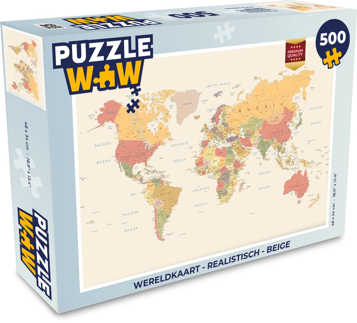 Puzzel Wereldkaart - Realistisch - Beige - Legpuzzel - Puzzel 500 stukjes