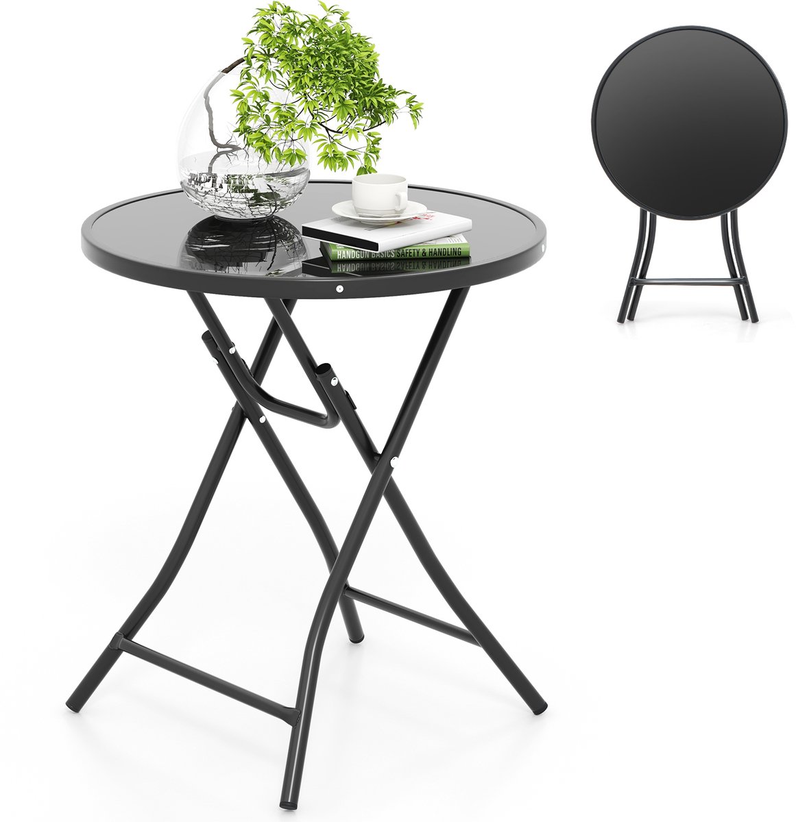 COSTWAY Bistrotafel inklapbaar, 59 x 59 x 67 cm, tuintafel met tafelblad van gehard glas, terrastafel, balkontafel voor terras, achtertuin, zwembad