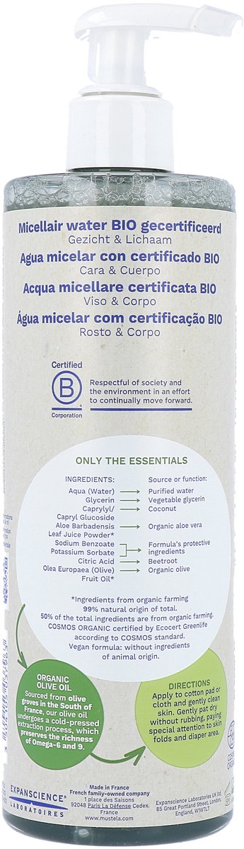 Mustela Bébé Bio Eau Micellaire Lotion Zonder Parfum 400ml van Mustela — afbeelding 4
