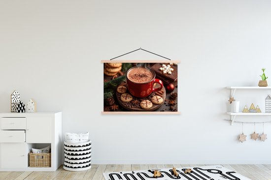 Support pour affiches avec affiche 150 x 100 cm - Affiche scolaire - Chocolat chaud - Mug - Hiver - Noël - Confort - Affiche textile - Lattes vierges