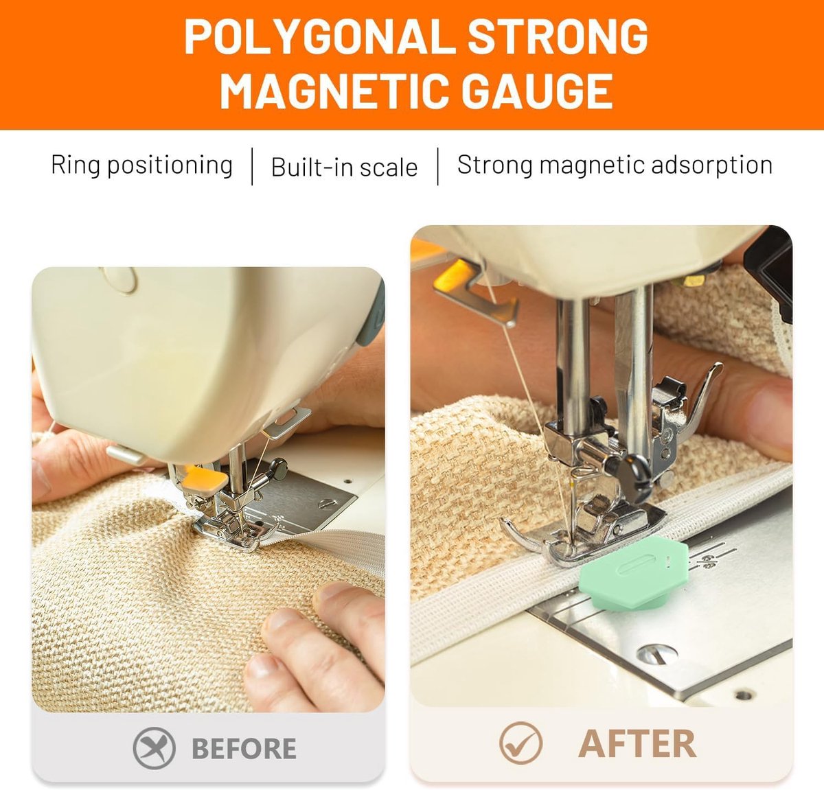2st Magnetische Naadgeleider voor Naaimachine, Sterke Magnetische Polygonale Naaigeleider met Schaal Multifunctioneel Zoomgeleider voor Naden Accessoires Naaimachines (Groen, Roze