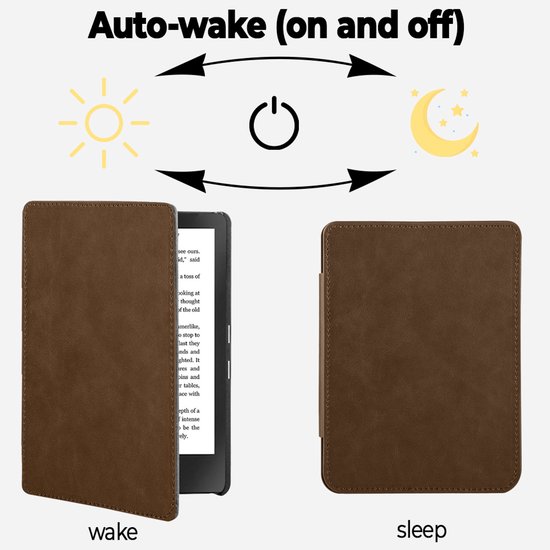Lunso Geschikt voor Kobo Aura H20 Edition 2 hoes (6.8 inch) - Leren sleepcover - Coffee - (niet voor de Kobo Aura edition 2) van Merkloos — afbeelding 5