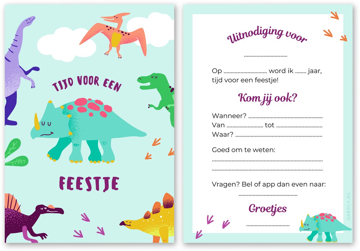 Uitnodiging kinderfeestje dinosaurus- 10 stuks - Uitnodiging verjaardag - Inclusief enveloppen - Uitnodiging dinofeestje - Dinosaurus feestje