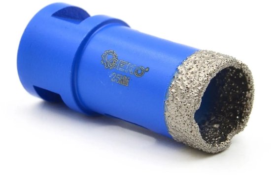 Blauwe GEKO diamantboor van 25 mm met diamanten rand en M14 aansluiting.