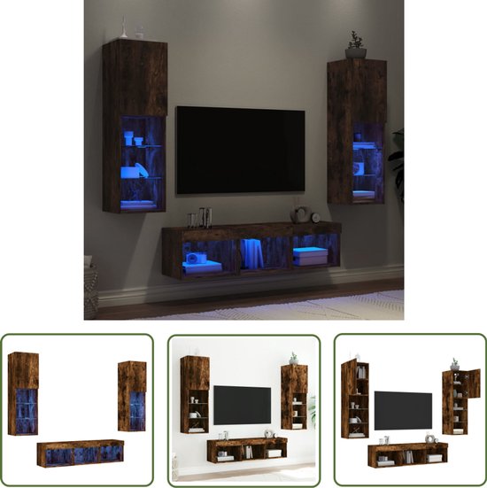 VidaXL Tv meubel Tv kast 5 delige Tv wandmeubelset Met LED Bewerkt VidaXL Tv meubel Tv kast 5 delige Tv wandmeubelset Met LED Bewerkt