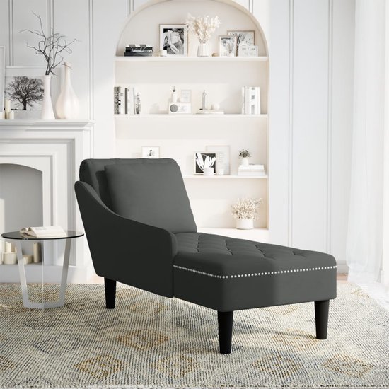 Chaise longue met bolster en rechterarmleuning fluweel zwart