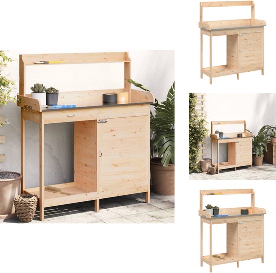 vidaXL Table de rempotage - Tables de remportage - Table de travail de jardin - Table de rempotage - Table de rempotage avec armoire 110,5 x 45 x 124,5 cm Pin massif