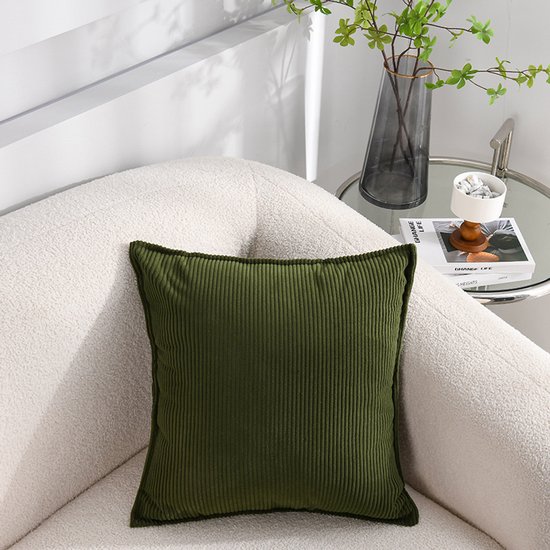 MIULEE Zachte, effen, decoratieve corduroy kussensloop, vierkante kussenhoes voor sofa, slaapkamer, stoel, zetel, 20 x 20 inch / 50 x 50 cm, 2 stuks, bonengroen