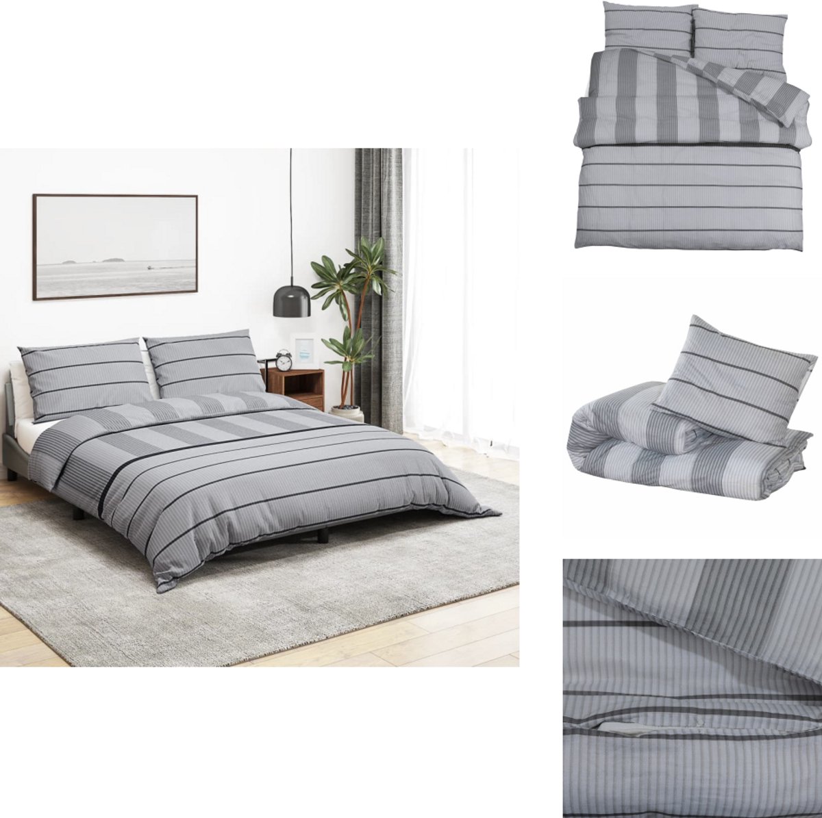 vidaXL Dekbed - Dekbedden - Dekbedovertrek - Overtrek - Dekbedovertrekset 200x200 cm katoen grijs