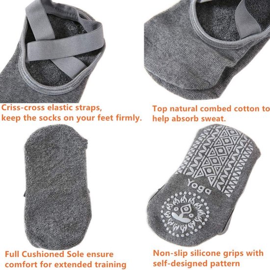 Antislip yogasokken voor dames, sokken met vijf tenen en antislipstrips voor pilates, ballet, dans, oefeningen en fitness (2 paar, maat 35-39) - rood van Merkloos — afbeelding 2