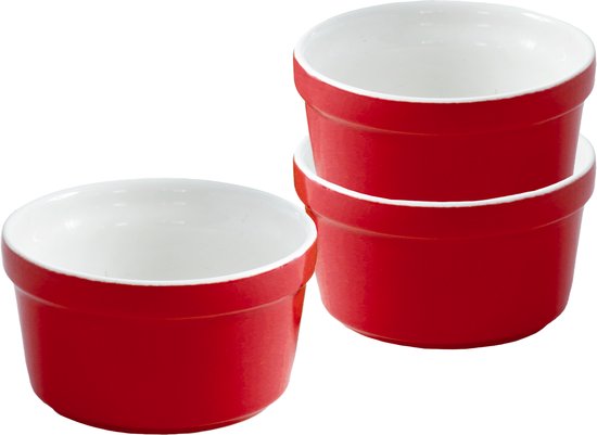 Mama Cucina Ramekin - Tapas schaaltjes - Souffleschaaltjes - Ovenschaaltjes - Amuseschaaltjes - Dipschaaltjes - Saus schaaltjes - Klein - Rond - Aardewerk - Ø 9 cm - Set van 3 - Rood