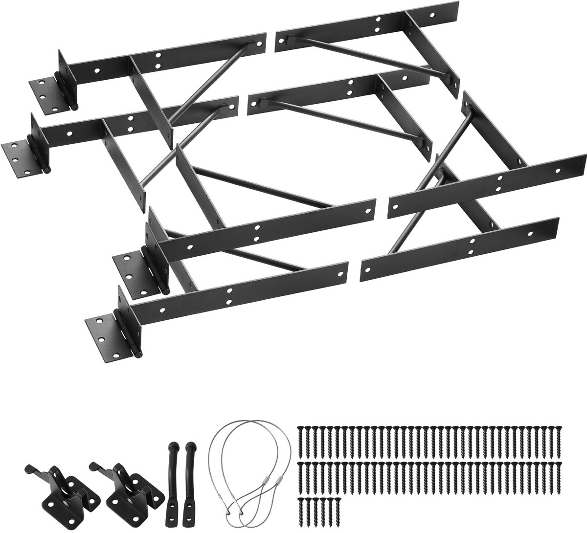 Eckstreben-Halterungsset voor Het Lichaam, 2 Sets, Anti-Durchhang, met Riegelschloss en Schrauben, voor Schuppen, Korral, Auffahrt, Stalltore, Eisen, Zwart