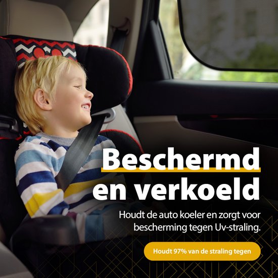 Perow - Zonnescherm Auto - UV Protectie - Zonnescherm auto kind - Baby - Zwart - Set van 2 van Perow — afbeelding 2