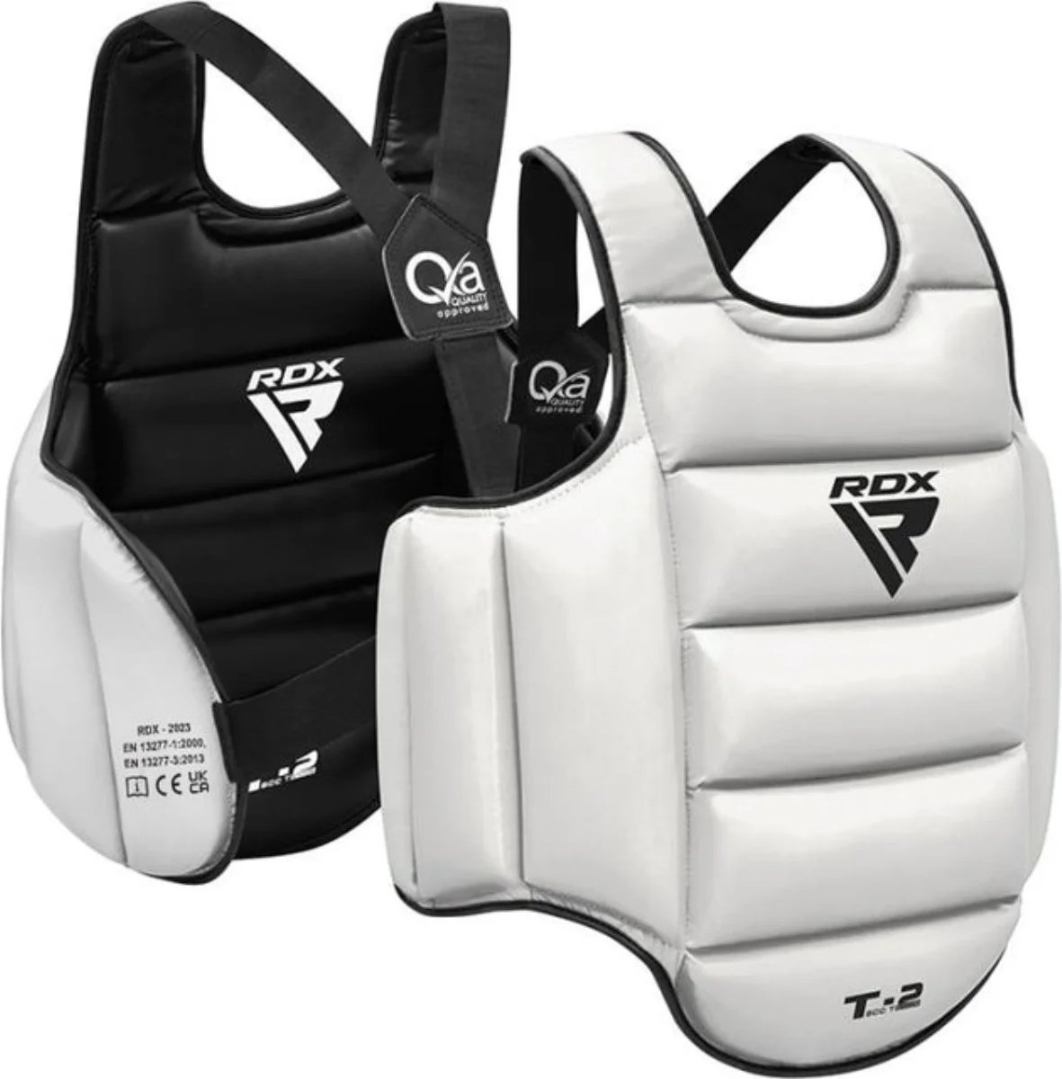 RDX Sports T2 CE Borstbeschermer - Body Protector - Boksen - Kickboksen - Karate - Taekwondo - Omkeerbaar Wit en Zwart - Maat: 2XL
