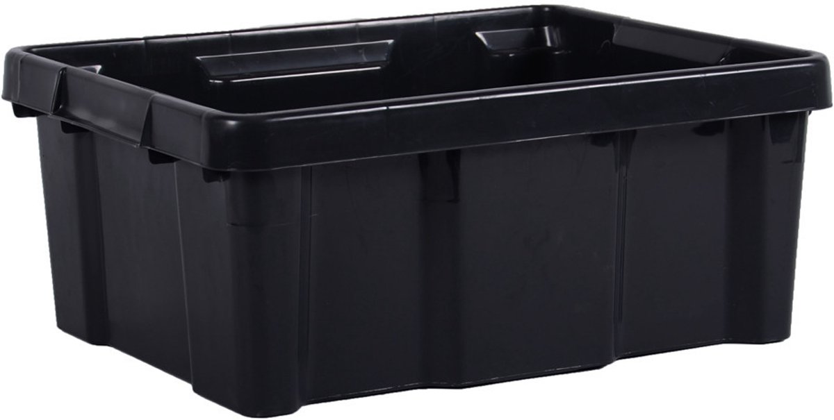 EDA Opbergbox/opbergkrat 20 L - zwart - kunststof - L43 x B34 x H17 - stapelbaar/nestbaar - opbergbak - opbergen