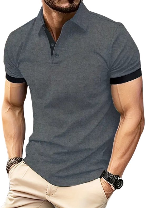 Polo de Golf Livano pour homme - T-shirt - Vêtements de golf - Accessoires de vêtements pour bébé de golf - Polo - Gris foncé + Zwart - Taille M