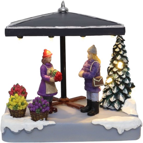 Santaville - Florists with Customer with LED Polyresin 14cm