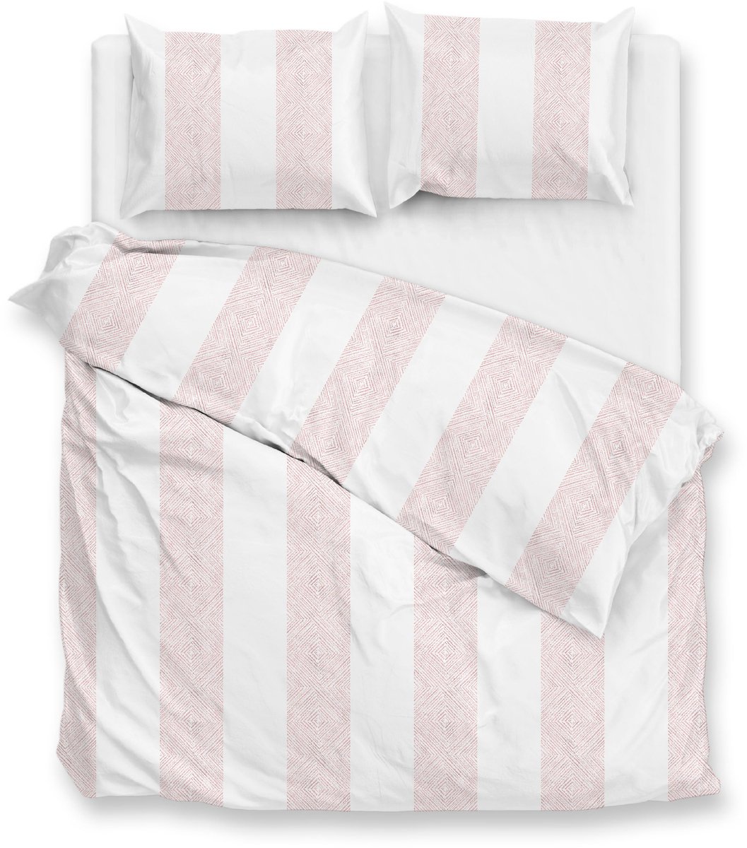 Zohome Dekbedovertrek Tratti di Satinado - Deken - Dekbed - Roze - 100% Katoen-Satijn - Strepen - 240x220 + 2 slopen 60/70 cm
