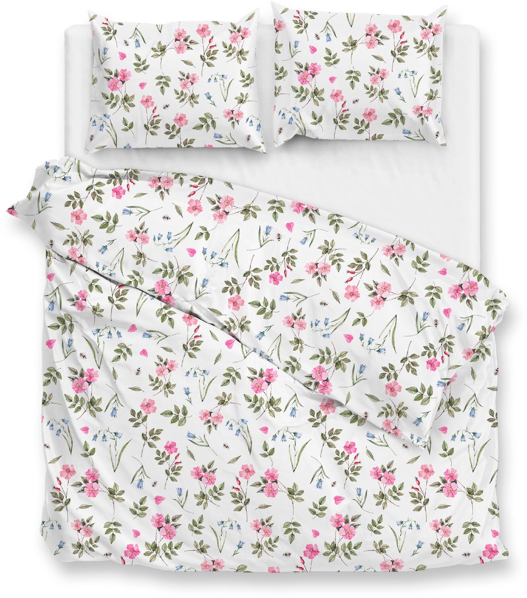 Zohome Dekbedovertrek Sierra - Deken - Dekbed - Wit - 100% Katoen - Bloemen - 200x220 + 2 slopen 60/70 cm