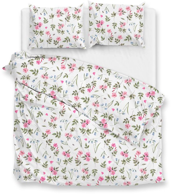 Zohome Housse de couette Sierra - Couverture - Dekbed - Wit - 100% Katoen - Fleurs - 200x220 + 2 taies d'oreiller 60/70 cm