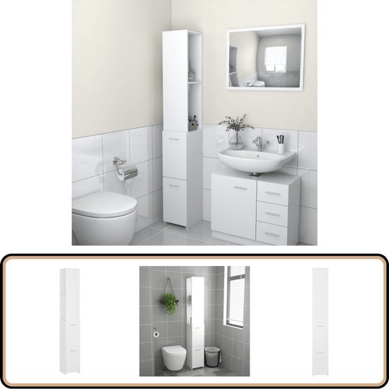 vidaXL - Badkamerkast - 25x26,5x170 - cm - bewerkt - hout - hoogglans - wit