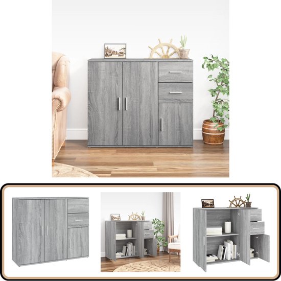 vidaXL Dressoir 91x29,5x65 cm bewerkt hout betongrijs, kast, opbergkast, bijzetkast, wandkast, houten kast, opslagkast, kasten, wandkasten