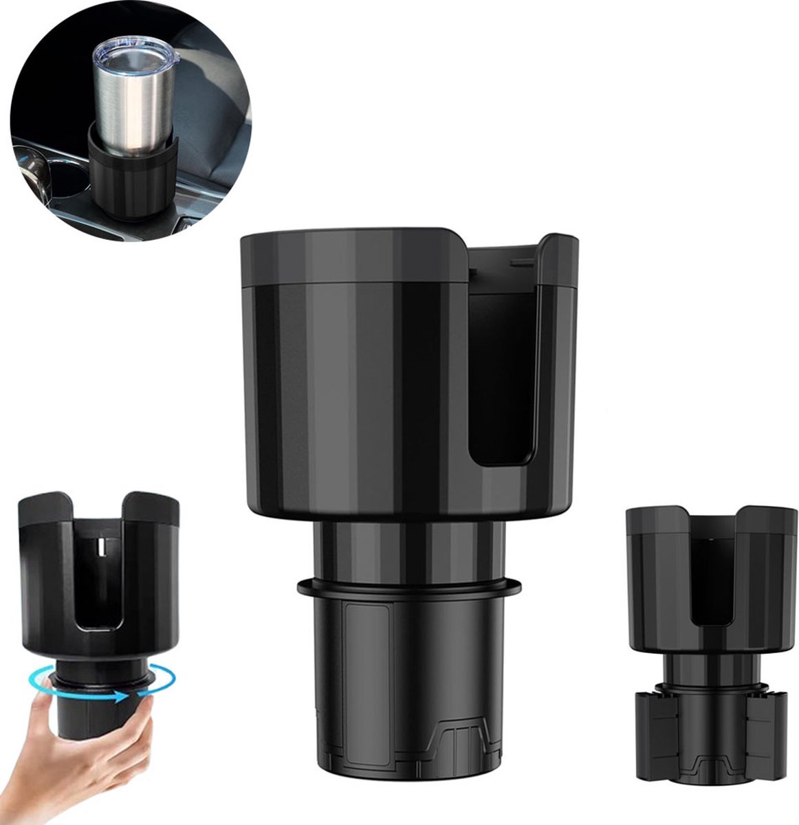 Bekerhouder Auto - Verstelbare Bekerhouder - Universeel - Koffiehouder - Drankhouder - Frisdrank Houder - Grote Drinkfleshouder - Blikjeshouder - Cupholder - Max 10.5 Cm Diameter - Uitbreidbare Basis -Interieur Accessories