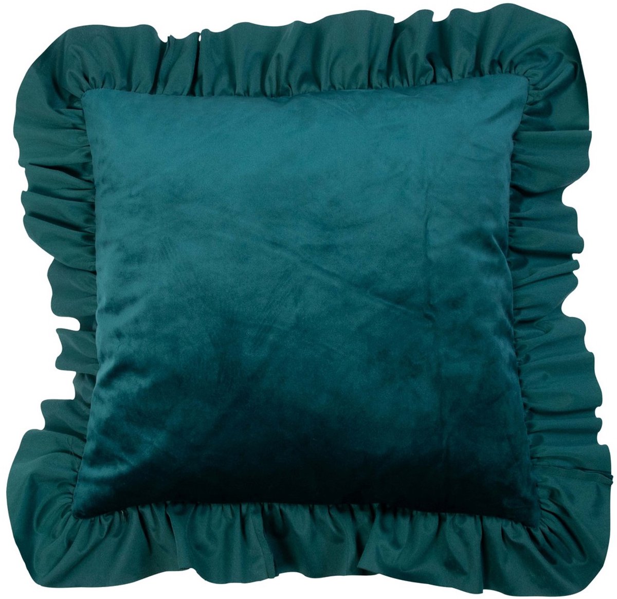 Mars & More kussen fluweel rouche petrol 45x45cm Blauw