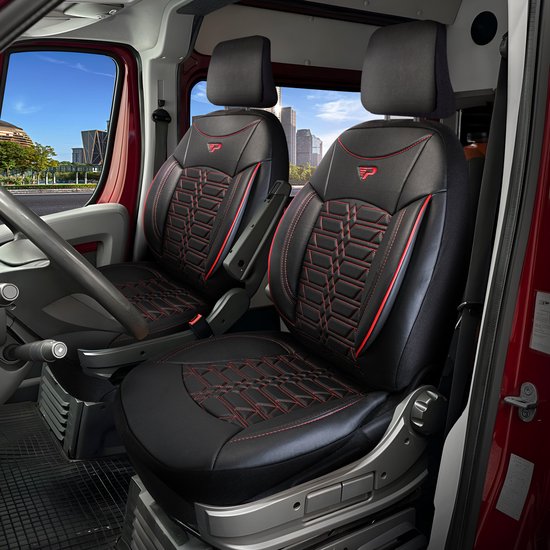 Autostoelhoezen op maat gemaakte sets voor Dacia Dokker/Duster/Duster Van/Jogger Extreme-leer Waterdicht antislip Volledig surround-zitje Verwijderbare,Red Style