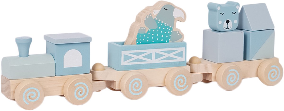 Speelgoedtopdeals - Houten Speelgoedtrein Blauw – Stapelblokken – Voertuig - Locomotief