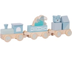 Speelgoedtopdeals - Houten Speelgoedtrein Blauw – Stapelblokken – Voertuig - Locomotief