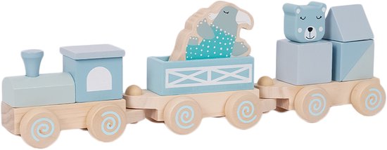 Speelgoedtopdeals - Houten Speelgoedtrein Blauw – Stapelblokken – Voertuig - Locomotief