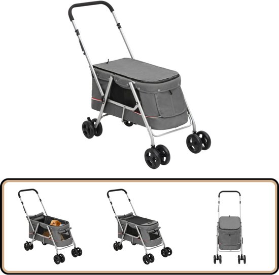 Poussette pour chien - Pliable - vidaXL cm - Grijs Poussette Chiens - Transport pour chien - Chariot pour chien - Panier de transport pour chien