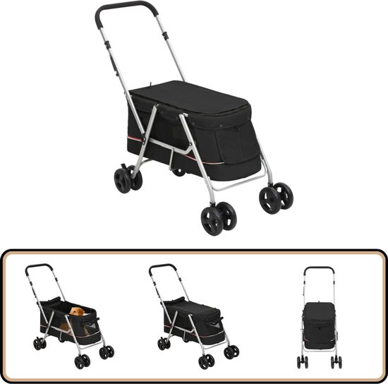 Poussette pour chien vidaXL - Pliable - Zwart - 100 x 49 x 96 cm