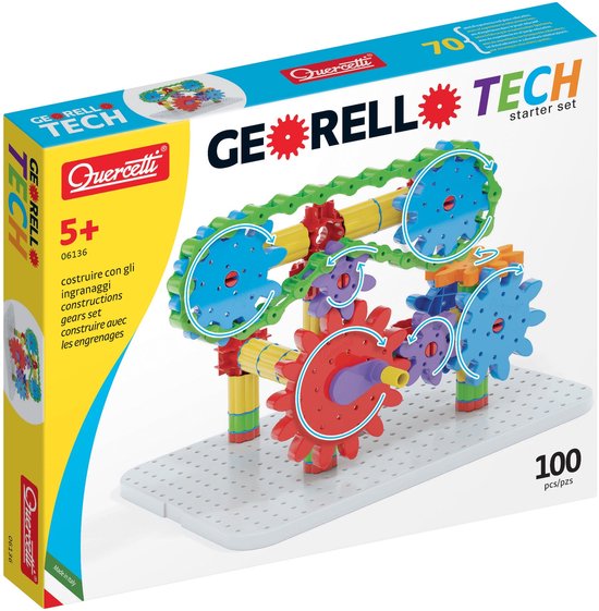 Doos van Georello Tech starter set met veelkleurige tandwielconstructie.