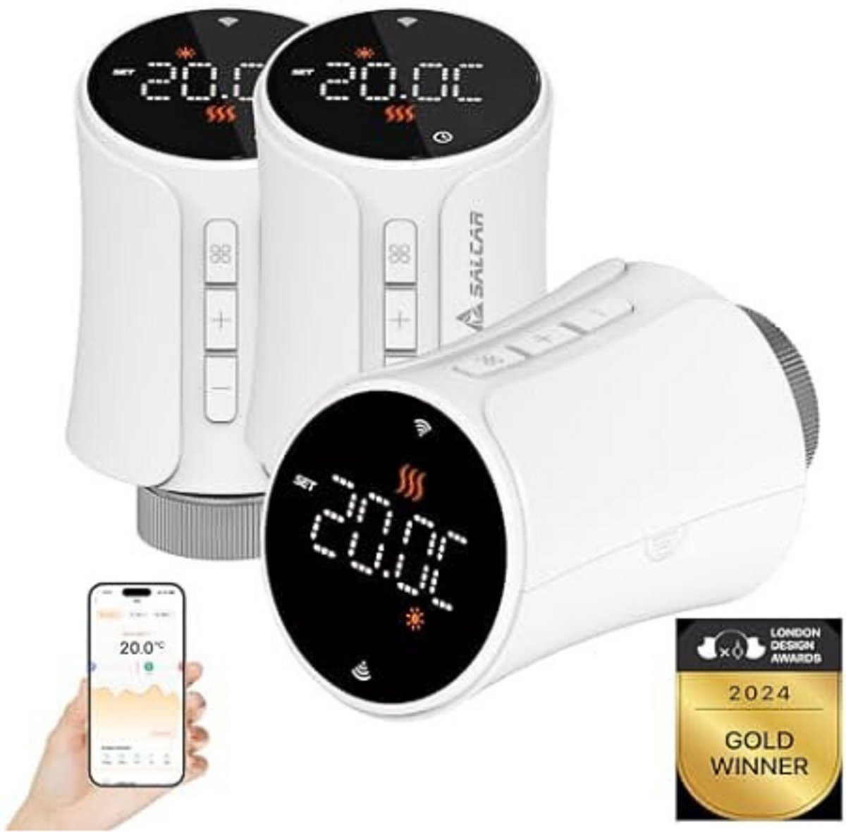 N.lux - Thermostaat / Thermostaatknop radiator / Set van 3 / Google en Alexa / Slimme radiator / App