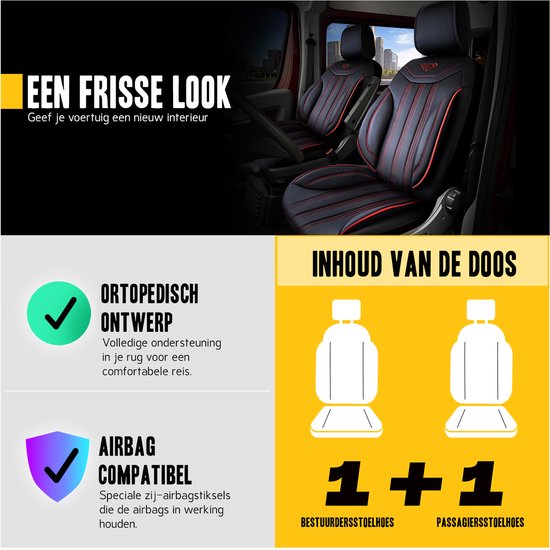 VOLKSWAGEN T6.1 2020 à aujourd'hui - Housse de siège auto Miami rouge - Avec fermeture éclair pour Accoudoirs conducteur et passager (des deux côtés)