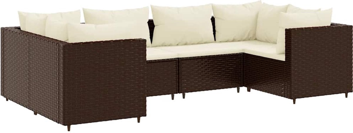 The Living Store 6-delige Loungeset met kussens poly rattan bruin - Loungeset - Tuinset - Buitenkamer - Loungehoek - Relaxfauteuil