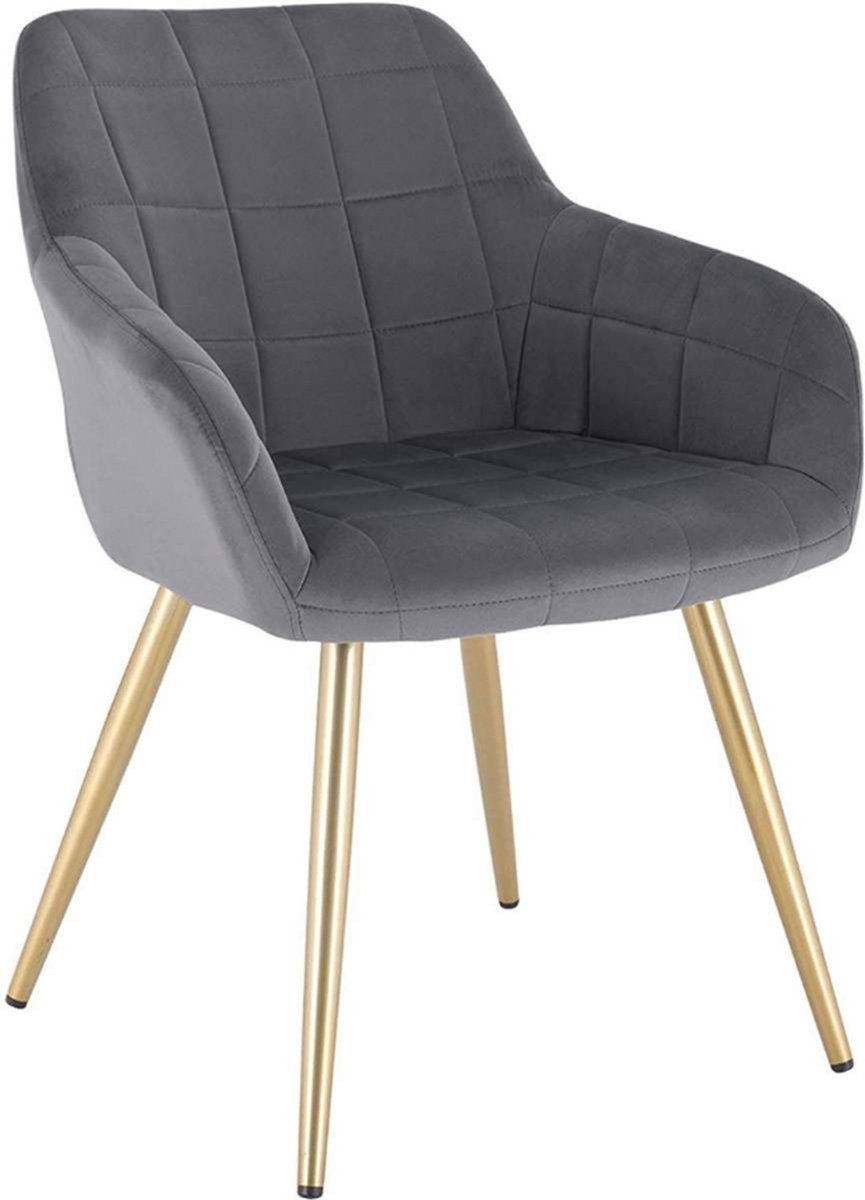 Bolt Edge Eetkamerstoel - Velvet Grijs/Goud - Met armleuning - Fauteuil stijl - Set van 1