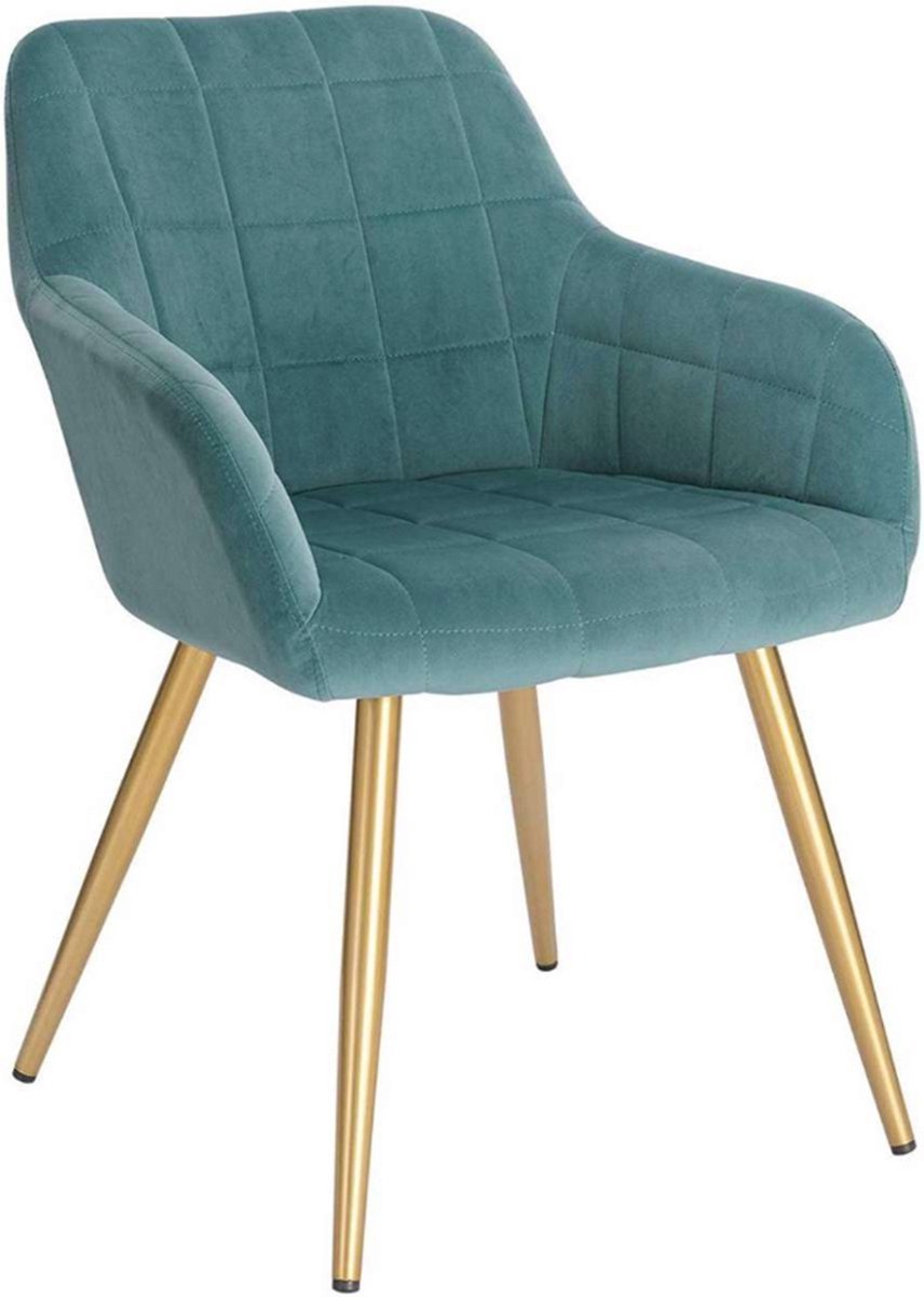 Bolt Edge Eetkamerstoel - Velvet Turquoise/Goud - Fauteuil - Met armleuning - Set van 1 Turqoise