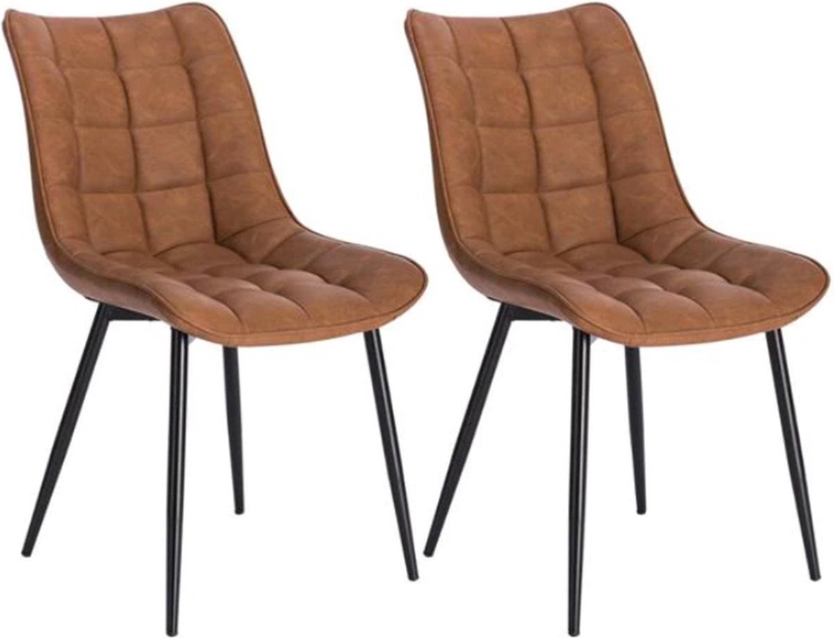 Bolt Edge Eetkamerstoelen - Bruin - Armleuning - PU Leer - Kuipstoel - Set van 2