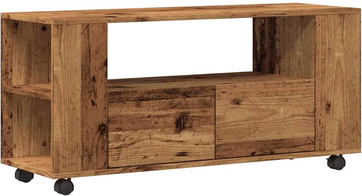 vidaXL - Tv-meubel - met - wielen - 102x34,5x43 - cm - bewerkt - hout - oud - hout