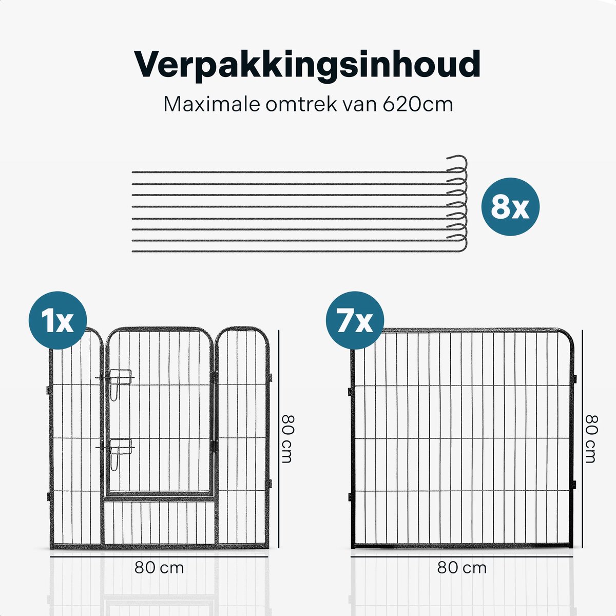 Qianruida Hondenhek,Hondenpark,Hoog Metalen Hondenhek, Voor Binnen/Buiten Opvouwbaar, 8 Panelen Voor Honden/Konijnen/Kleine Huisdieren Elk 80 Cm X 60 cm