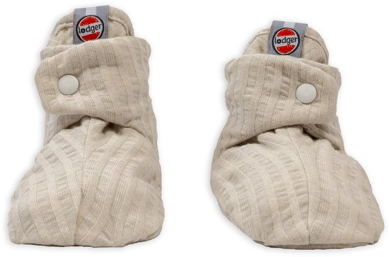 Lodger Baby Pantoffels Maat 18 Creme Zacht Katoen Antislip Drukknoopsluiting 6-12 Slipper Seersucker