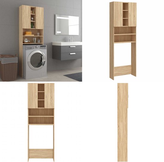 vidaXL Wasmachinekast 64x24x190 cm grijs sonoma eikenkleurig, badkamermeubel, kast, wasmachine kast, badkamerkast, kastje, badkamermeubels