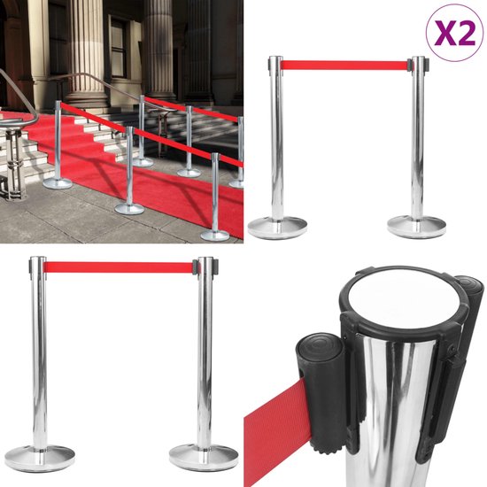 vidaXL Poteaux de clôture 4 pcs avec bandes Acier inoxydable Argent - Poteaux de barrière - Poteaux de clôture - Poteaux de barrière avec bande - Poteaux de clôture avec bande