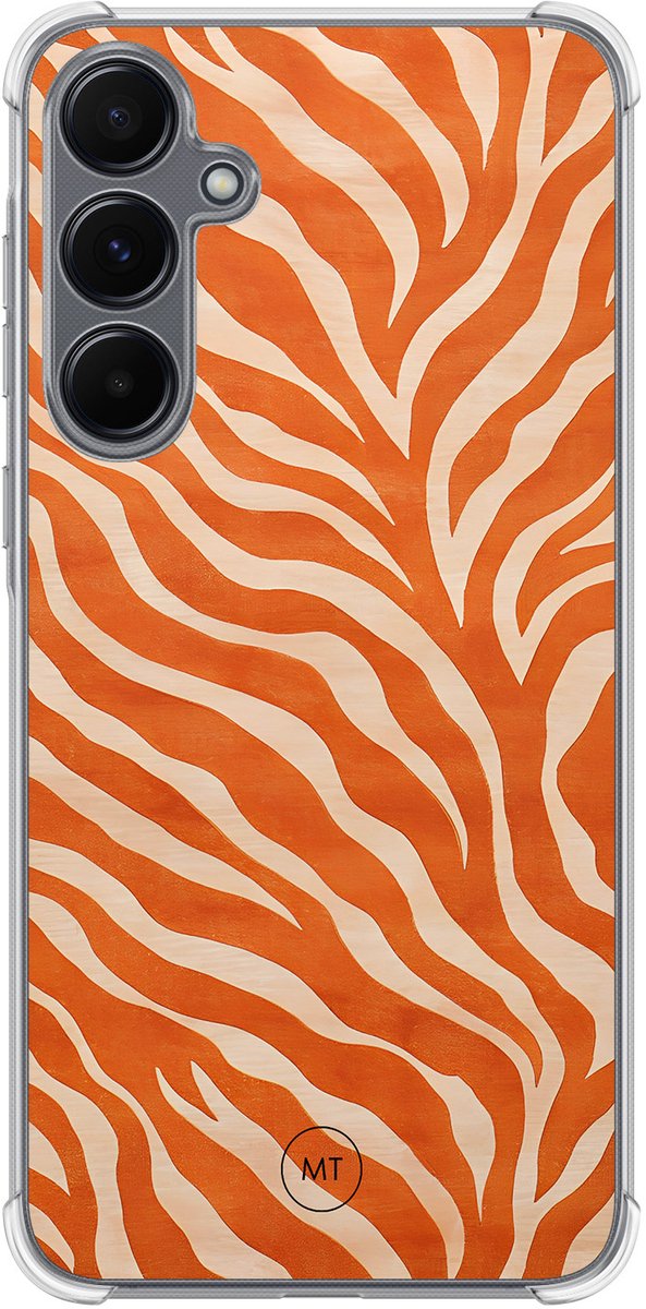 Hoesje (shockproof) geschikt voor Samsung Galaxy A55 - Zebra oranje - Extra sterke case - TPU/polycarbonaat - Print - Oranje, Transparant