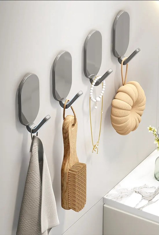 Set de 5 crochets porte-serviettes autocollants I Crochets de cuisine I Crochets de salle de bain I Porte-serviettes I ABS I Wit